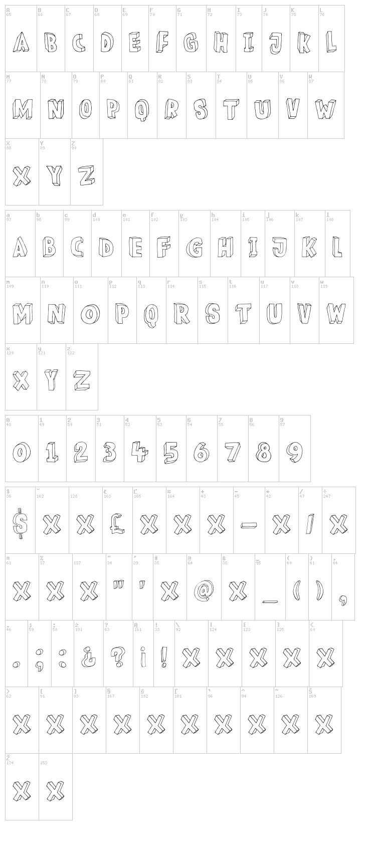 DK Meshuggeneh font map
